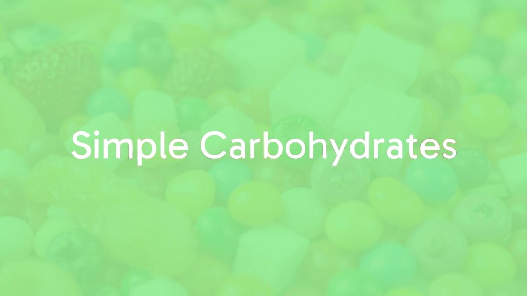 Colorful assortment of simple carbohydrates like fruits, candies, and sugar cubes, vibrant and appetizing, clean background, realistic.