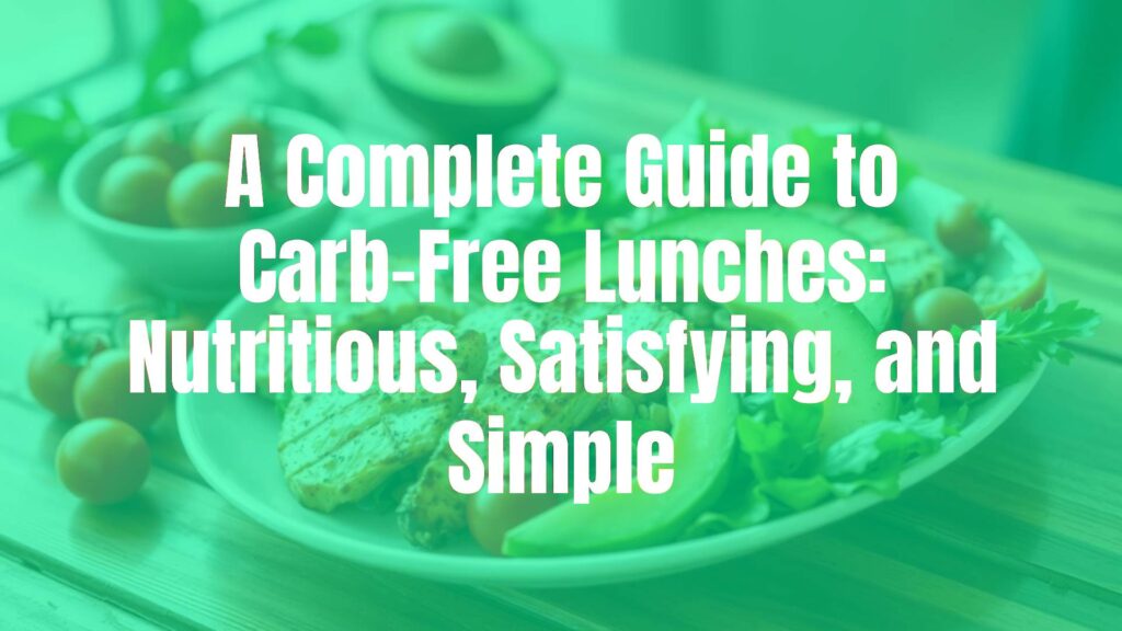 A vibrant plate of carb-free lunch with grilled chicken, avocado slices, leafy greens, cherry tomatoes, and nuts, arranged beautifully on a wooden table, natural lighting, appetizing.