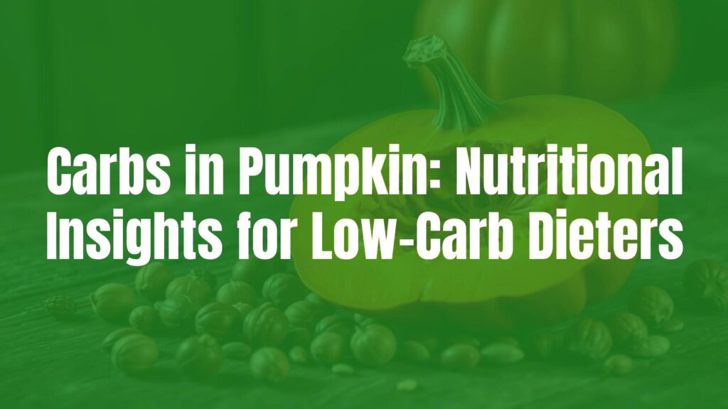 A vibrant orange pumpkin sliced open on a rustic wooden table, surrounded by low-carb ingredients like nuts and seeds, with a measuring tape and nutritional chart in the background, warm autumn lighting, realistic.