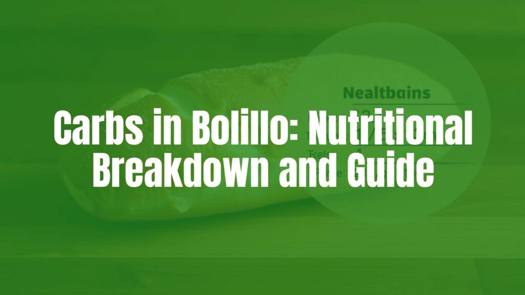 A fresh bolillo bread roll on a wooden table, crusty and golden brown, with a nutritional label overlay showing carbohydrate content, soft lighting, realistic food photography.