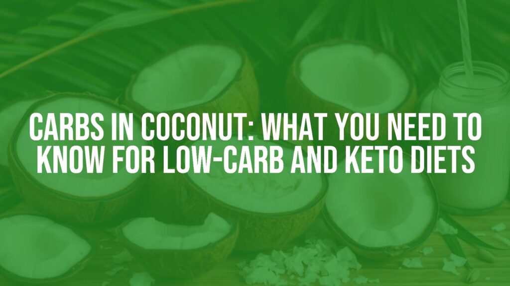 Fresh coconut halves with shredded coconut and coconut water, surrounded by low-carb keto diet ingredients, warm tropical lighting, realistic.